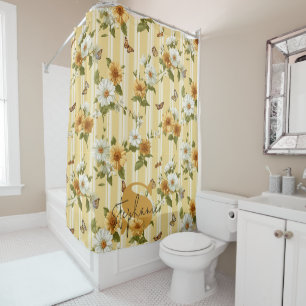 Sunflowers and Butterflies on Yellow Stripes (3)