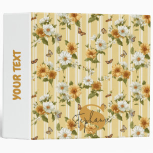 Sunflowers and Butterflies on Yellow Stripes (3) Binder