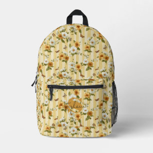 Sunflowers and Butterflies on Yellow Stripes (3) Printed Backpack