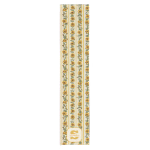 Sunflowers and Butterflies on Yellow Stripes Short Table Runner