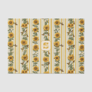 Sunflowers and Butterflies on Yellow Stripes Tissue Paper