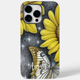 Sunflowers and Butterfly Personalized Name Sherpa Case-Mate iPhone 14 Pro Max Case