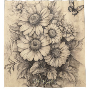 Sunflowers and Butterfly - Rustic Aged Paper
