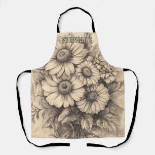 Sunflowers and Butterfly - Rustic Aged Paper Apron