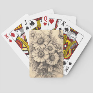 Sunflowers and Butterfly - Rustic Aged Paper Playing Cards