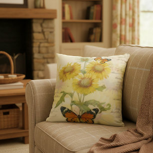 Sunflowers and butterfly throw pillow