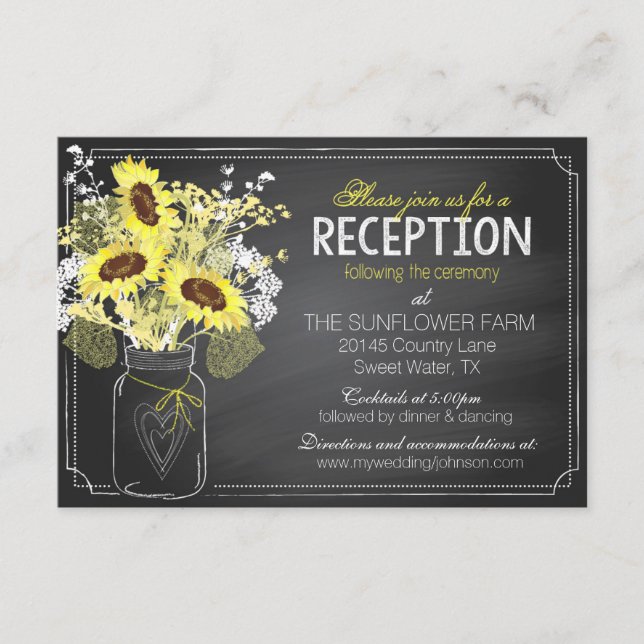 Sunflowers and Chalkboard Reception Card (Front)