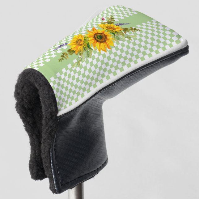 Sunflowers and Chequerboard   Golf Head Cover (3/4 Front)