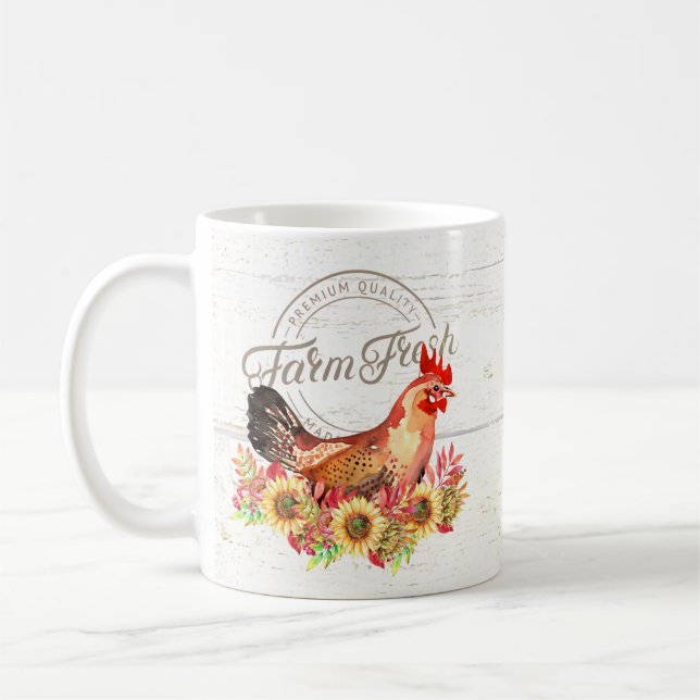 Sunflowers and chicken farm fresh  coffee mug (Left)