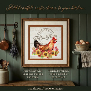 Sunflowers and chicken farm fresh poster