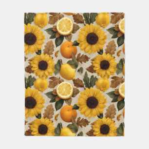 Sunflowers and Citrus Autumn Home Decor Fleece Blanket