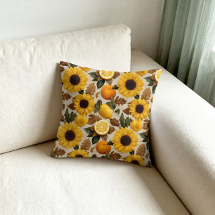 Sunflowers and Citrus Autumn Home Decor Throw Pillow
