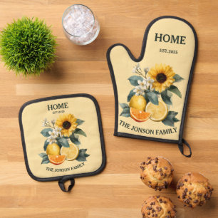 Sunflowers and Citrus Family Design Oven Mitt & Pot Holder Set