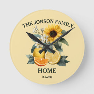 Sunflowers and Citrus Family Design Round Clock