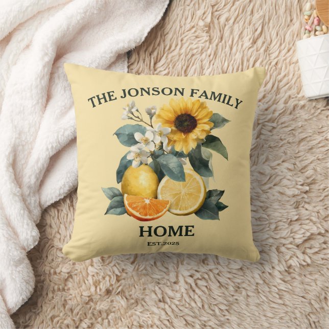 Sunflowers and Citrus Family Design Throw Pillow (Blanket)