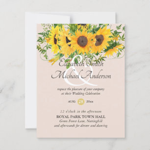 Sunflowers and Coral Wedding Invitations