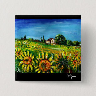 SUNFLOWERS AND COUNTRYSIDE IN TUSCANY 2 INCH SQUARE BUTTON