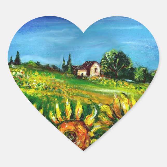 SUNFLOWERS AND COUNTRYSIDE IN TUSCANY,heart Heart Sticker (Front)