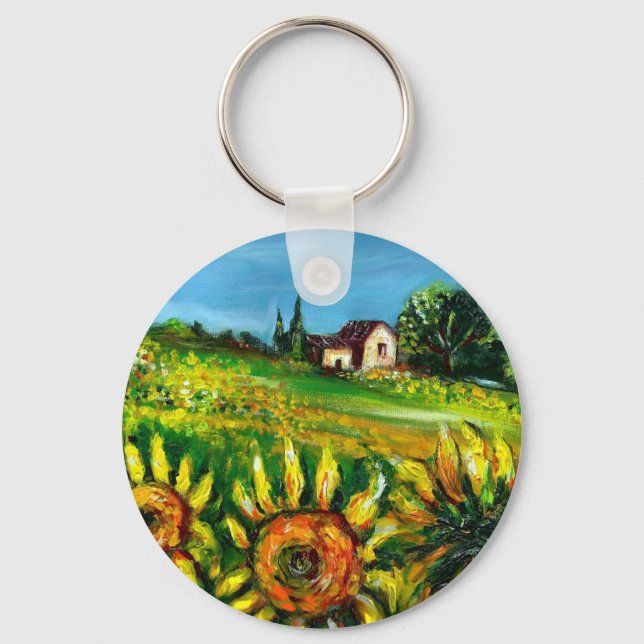 SUNFLOWERS AND COUNTRYSIDE IN TUSCANY KEYCHAIN (Front)