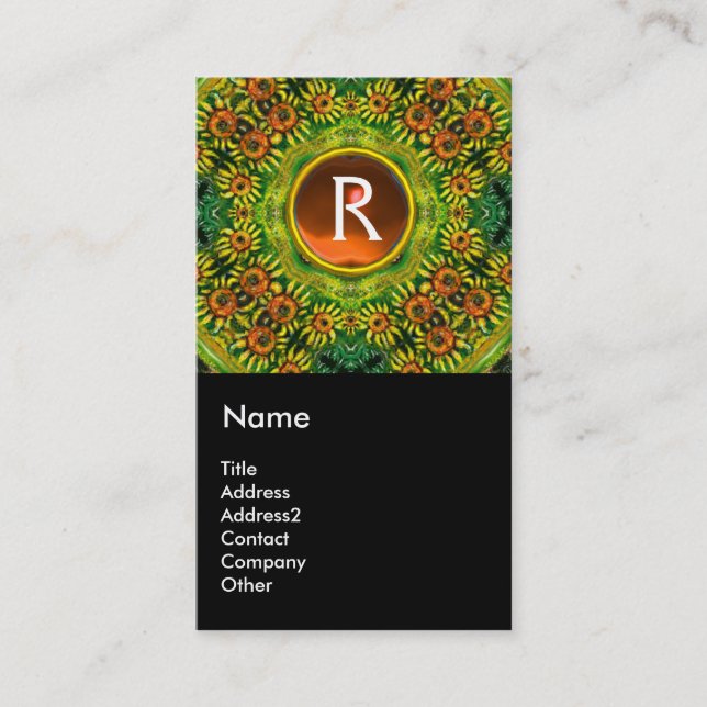 SUNFLOWERS AND COUNTRYSIDE IN TUSCANY, monogram Business Card (Front)