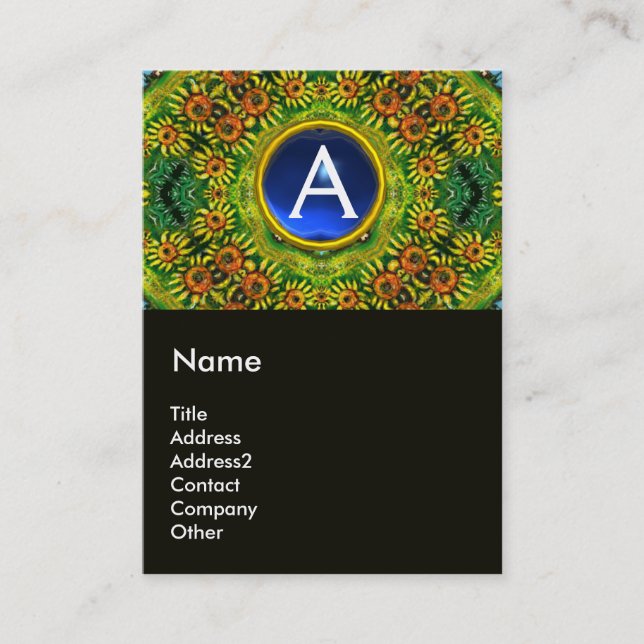 SUNFLOWERS AND COUNTRYSIDE IN TUSCANY, monogram Business Card (Front)