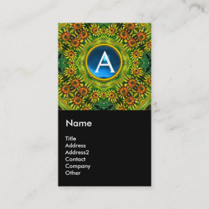 SUNFLOWERS AND COUNTRYSIDE IN TUSCANY, monogram Business Card