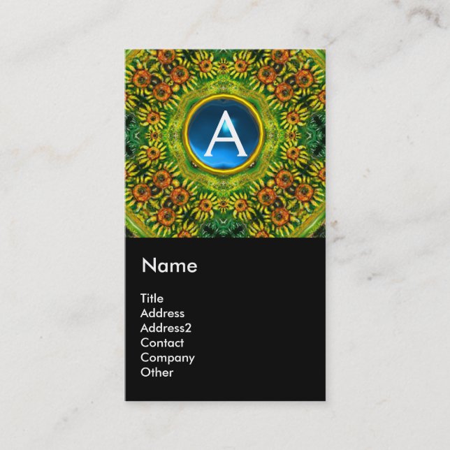 SUNFLOWERS AND COUNTRYSIDE IN TUSCANY, monogram Business Card (Front)