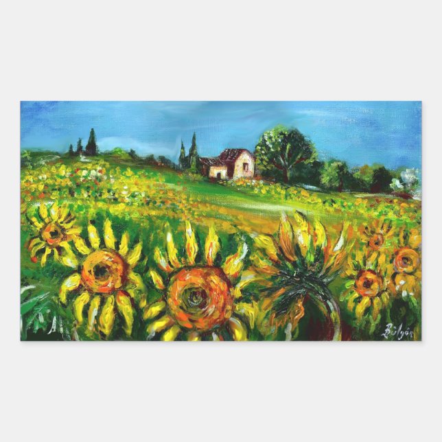 SUNFLOWERS AND COUNTRYSIDE IN TUSCANY STICKER (Front)