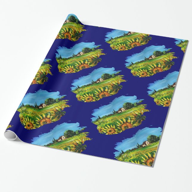 SUNFLOWERS AND COUNTRYSIDE IN TUSCANY WRAPPING PAPER (Unrolled)