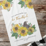 Sunflowers and Crow Thankful Thanksgiving Family Kitchen Towel<br><div class="desc">This custom Thanksgiving towel features a watercolor illustration of a friendly crow sitting among the beautiful Fall sunflowers and customizable text that reads,  "Let us gather together and be thankful."  Personalize with your family name,  a thanksgiving message,  the year,  or other text to make it your own!</div>