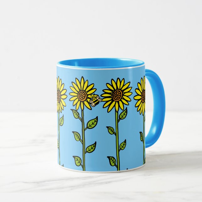 Sunflowers and Cute Bumblebee Mug (Front Right)