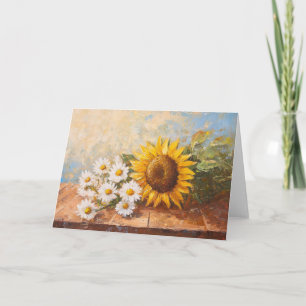 Sunflowers and Daisies on Rustic Table Card