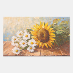 Sunflowers and Daisies on Rustic Table Sticker