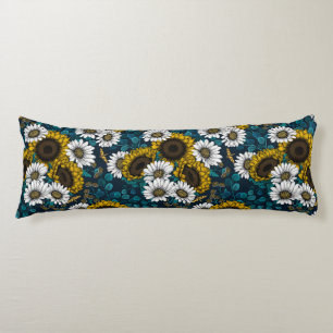 Sunflowers and daisies, summer garden 2 body pillow