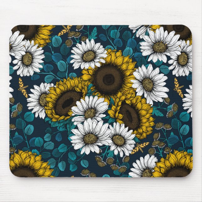 Sunflowers and daisies, summer garden 2 mouse pad (Front)