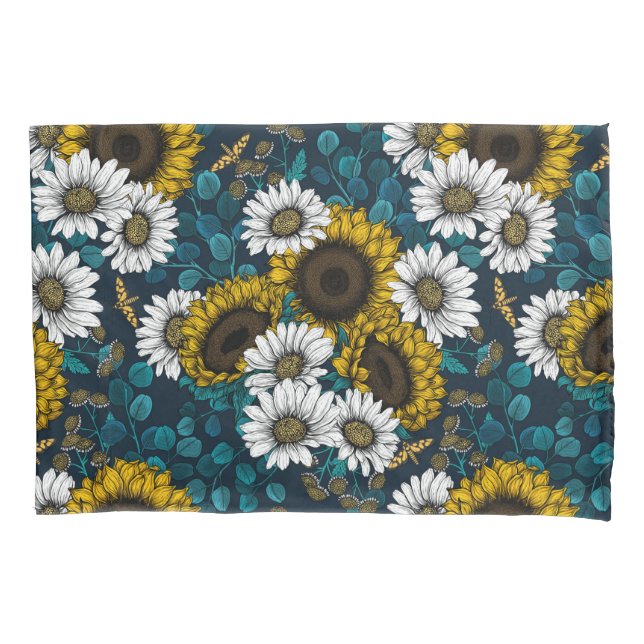 Sunflowers and daisies, summer garden 2 pillowcase (Front-Left)