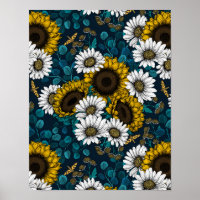 Sunflowers and daisies, summer garden 2