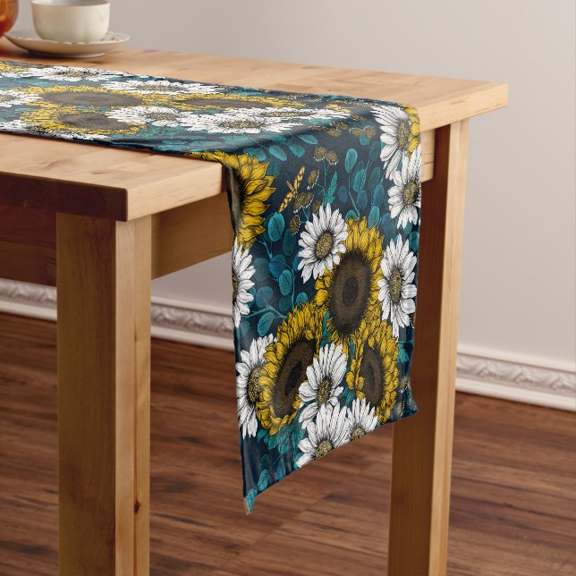 Sunflowers and daisies, summer garden 2 short table runner (In Situ)