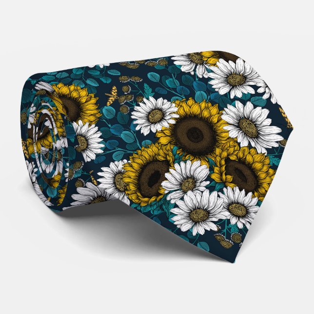 Sunflowers and daisies, summer garden 2 tie (Rolled)