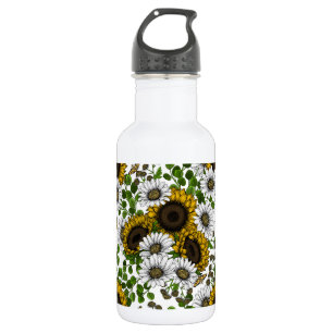 Sunflowers and daisies, summer garden 3 532 ml water bottle