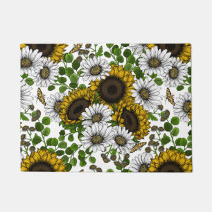Sunflowers and daisies, summer garden 3 doormat