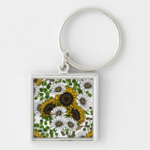 Sunflowers and daisies, summer garden 3 keychain