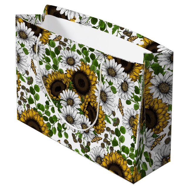 Sunflowers and daisies, summer garden 3 large gift bag (Back Angled)