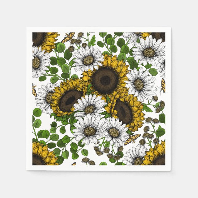 Sunflowers and daisies, summer garden 3 napkin (Front)