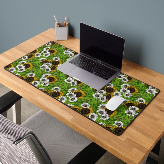 Sunflowers and daisies, summer garden desk mat (Office 2)