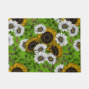 Sunflowers and daisies, summer garden doormat
