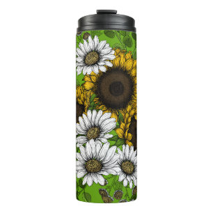 Sunflowers and daisies, summer garden thermal tumbler