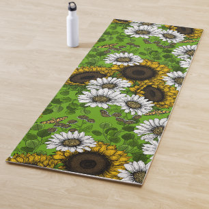 Sunflowers and daisies, summer garden yoga mat
