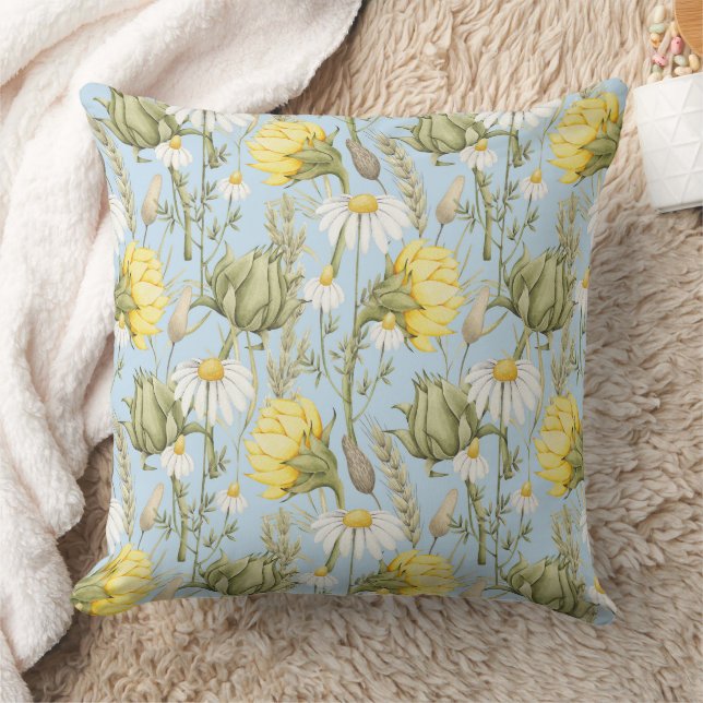 Sunflowers and Daisies Throw Pillow (Blanket)