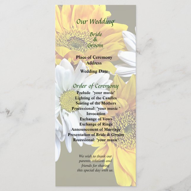 Sunflowers and Daisies Wedding Program (Front)